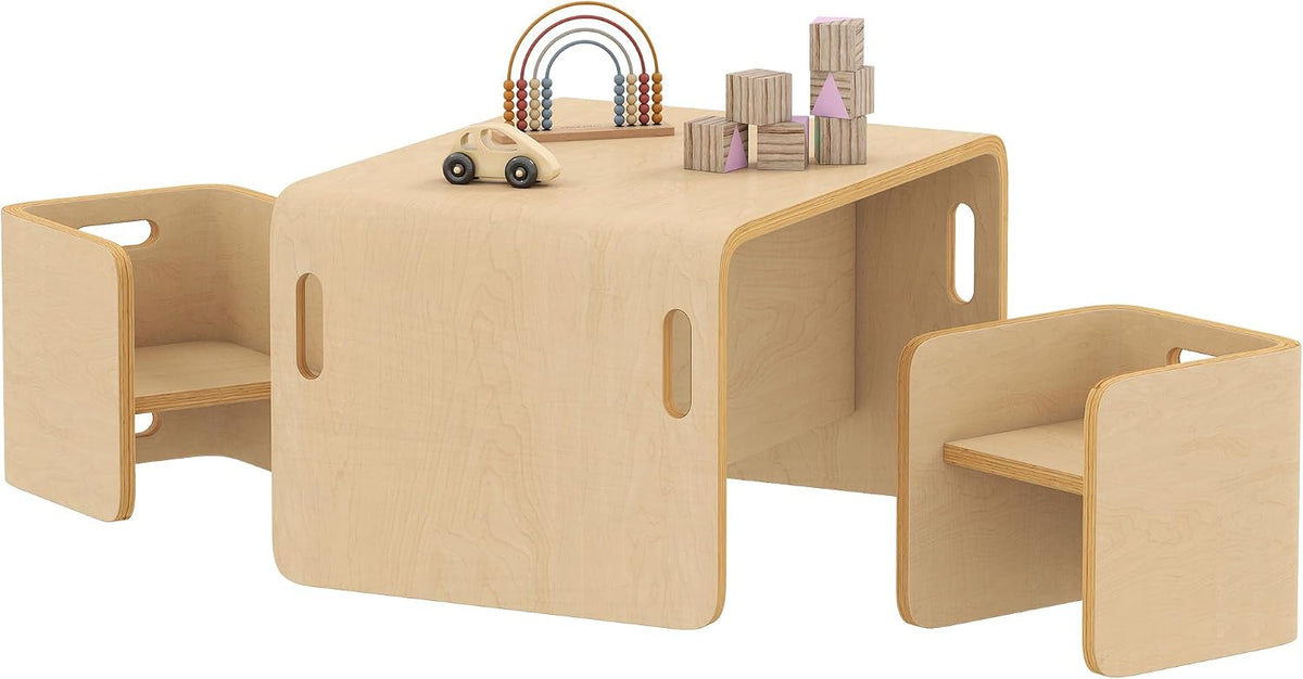 Kids Table and Chair Set Wooden Activity Table Ages 3-8 Natural Wood