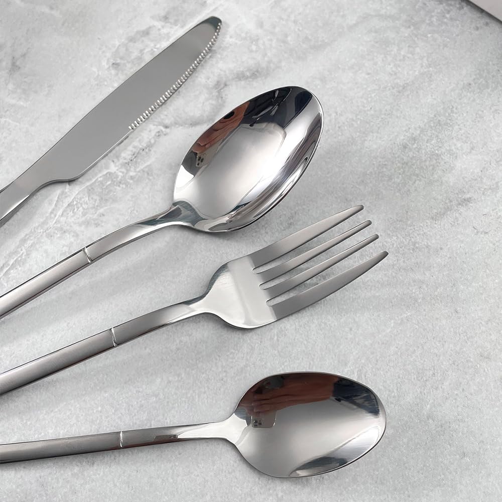 Silverware Set for 4 Modern 16 Piece 18/10 Stainless Steel Square Flatware Set Nice Weight Mirror Polished Kitchen