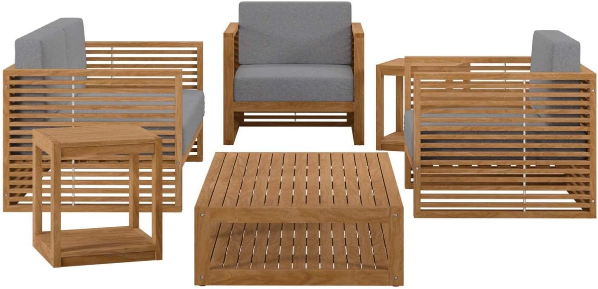 Carlsbad 6-Piece Teak Wood Outdoor Patio Set in Natural/Gray