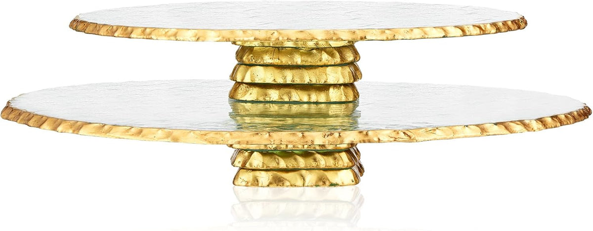Footed Gold Glass Cake Stand 9.8" 12.6" Round Cake Plate Pedestal Platter Dessert Server Tray for Serving - Set of 2