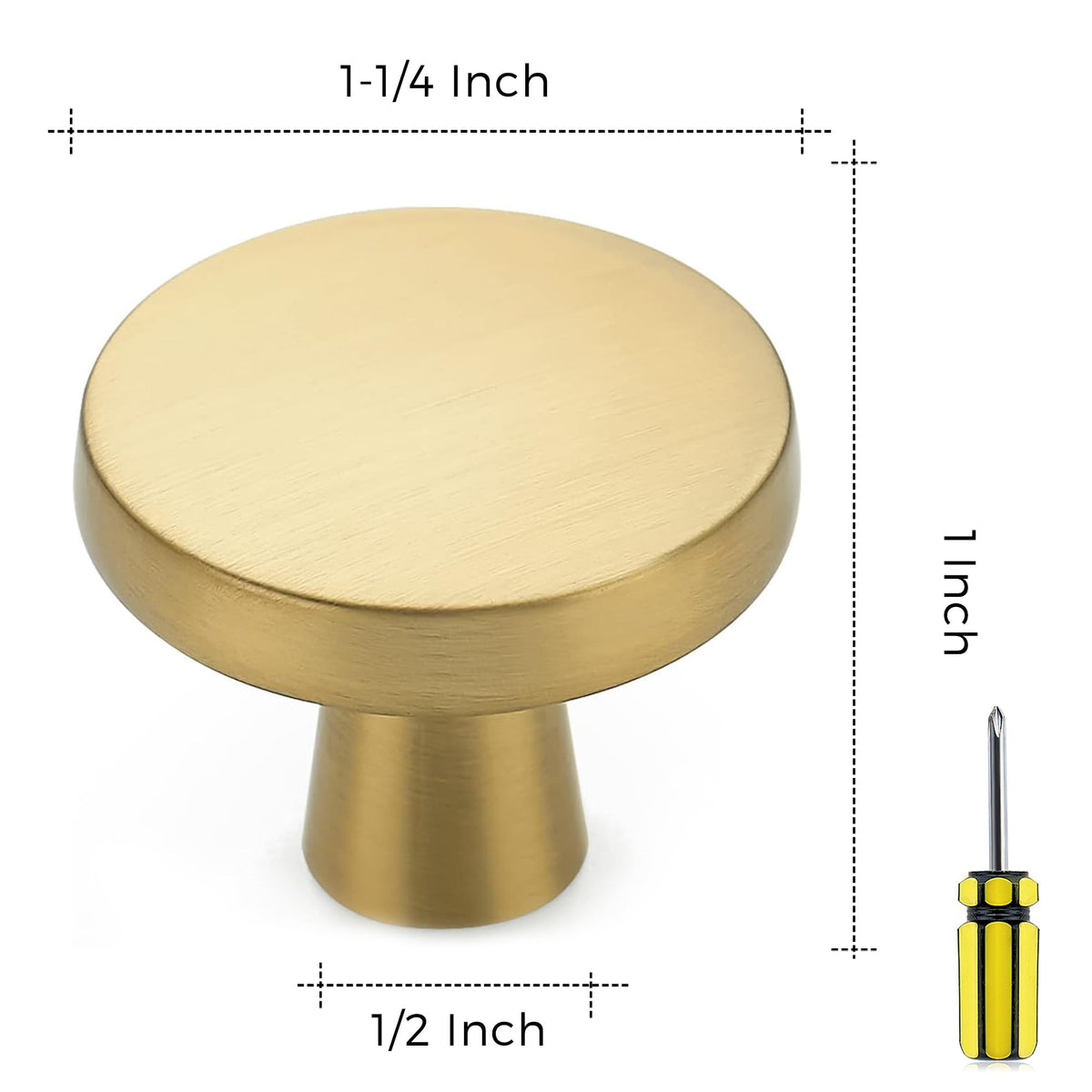 Brushed Brass Solid Knobs Gold Kitchen Cabinet Pull,30 Pack,Round-5