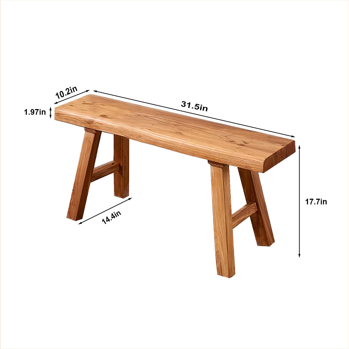 Wooden Bench Indoor - Rustic Farmhouse Narrow Entryway Bench with Slim Skinny Design, Natural Solid Wood, Perfect