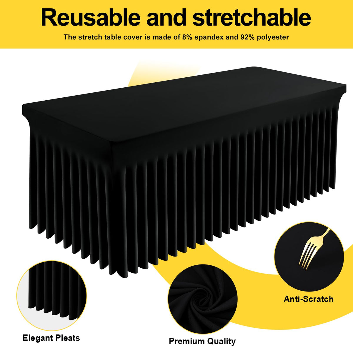 Spandex Elastic Fitted Table Cloth Skirt for 6FT Rectangle Table