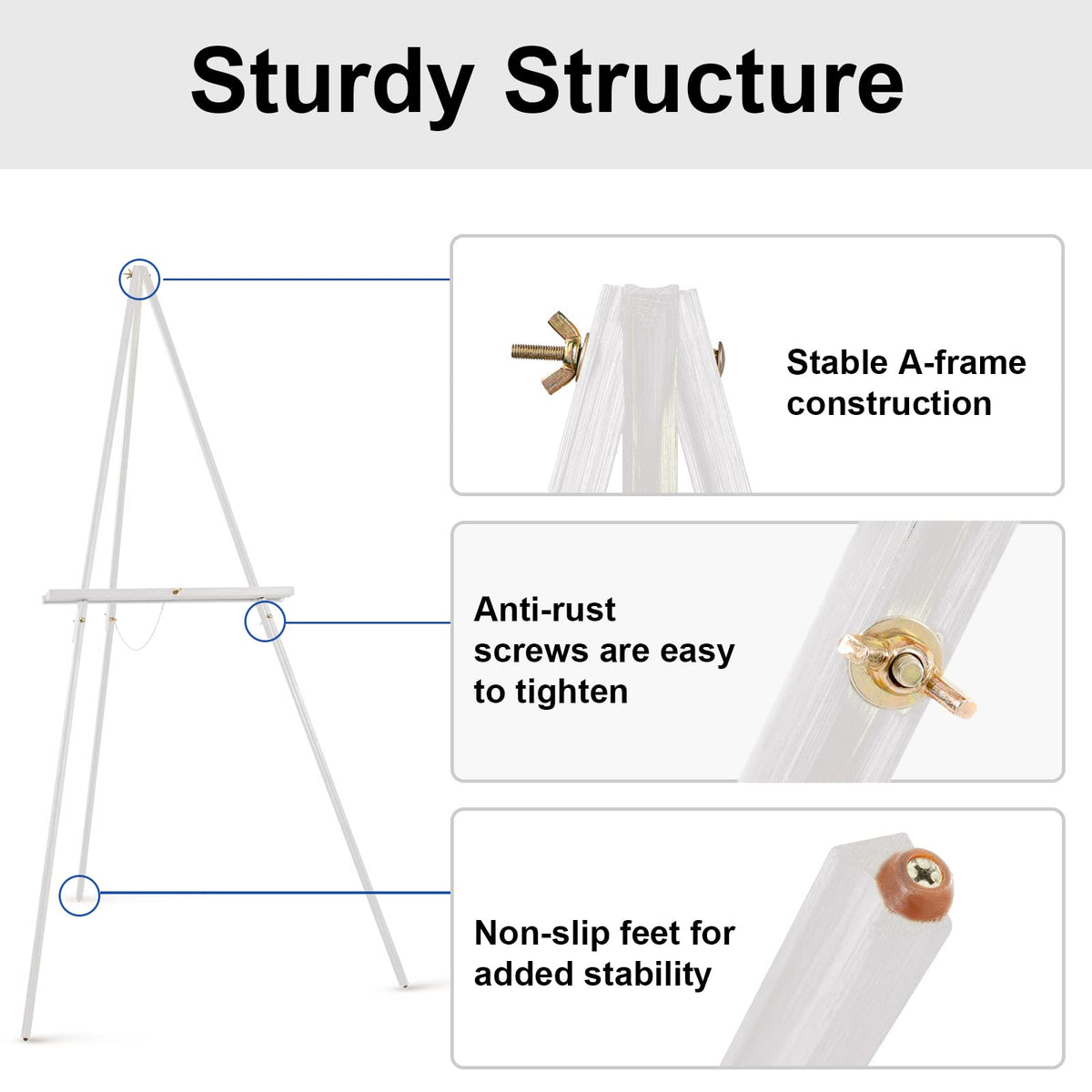 65" A-Frame Wooden Tripod Easel Stand, White, 2 Pack