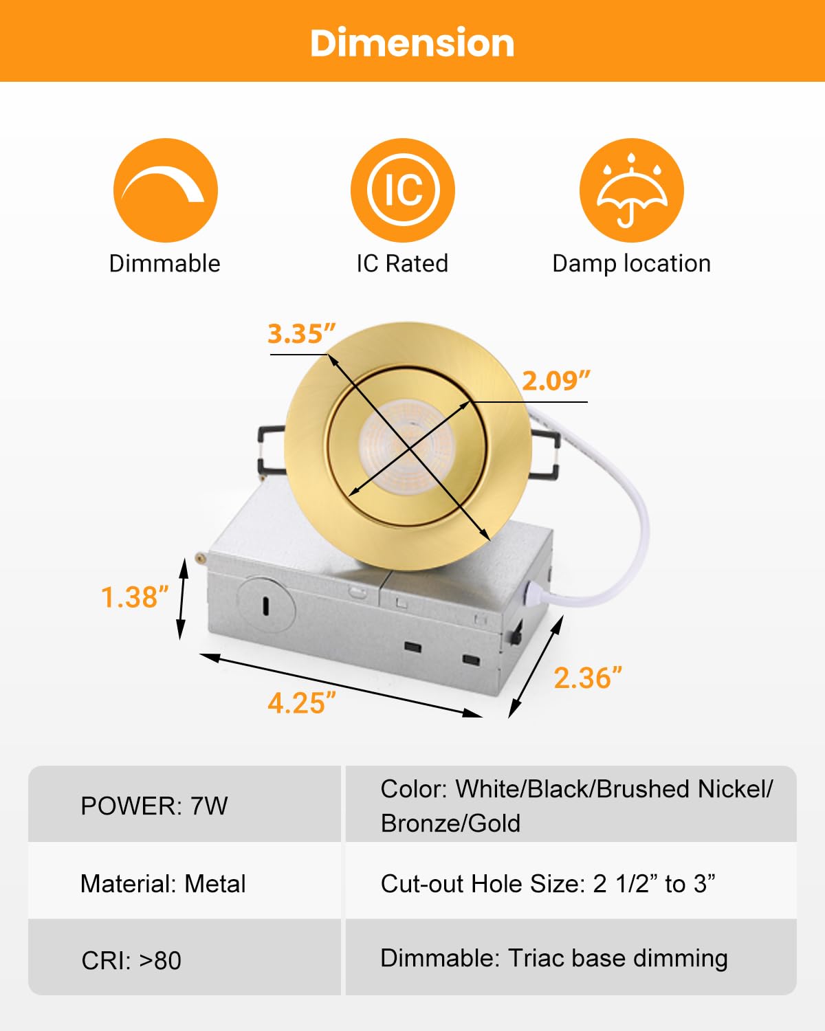 3 Inch Gimbal LED Recessed Lights 6 Pack,5CCT Canless Light