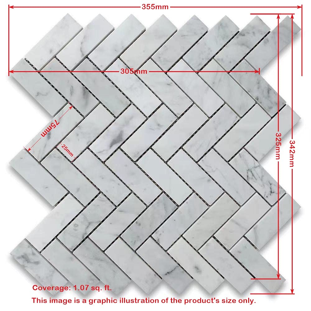 Thassos White Marble 1x3 Herringbone Mosaic Tile Honed Kitchen Bath Wall Floor Backsplash Shower (1 Sheet)