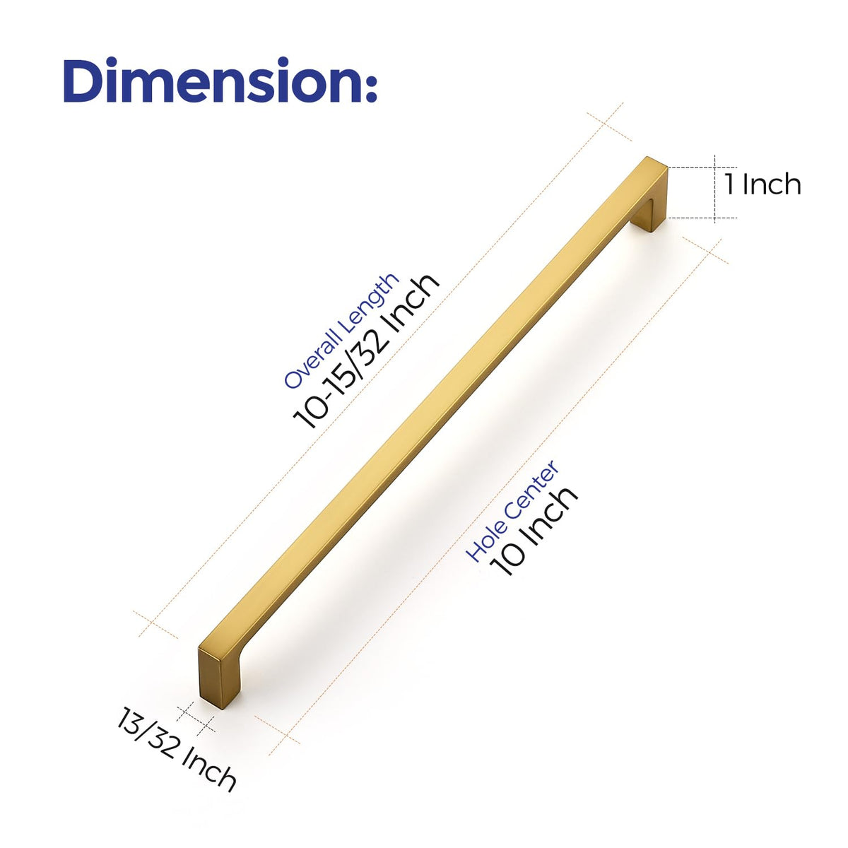 Brushed Brass Solid Pulls Cabinet Handles 10 Inch 25 Pack