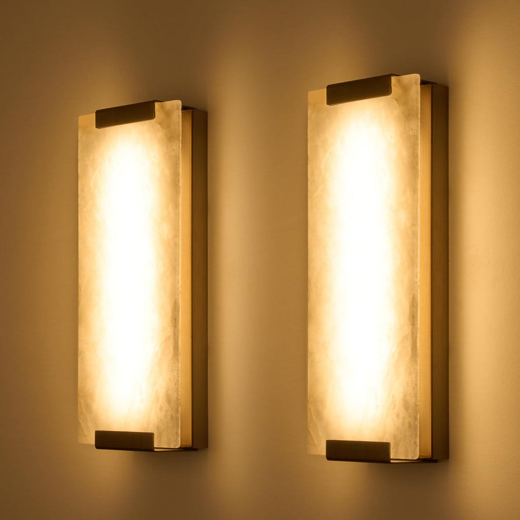 14.2in Alabaster Wall Sconces, Large Natural Marble Wall Sconces Set of Two, LED Modern Wall Lamp, Stairs, Living