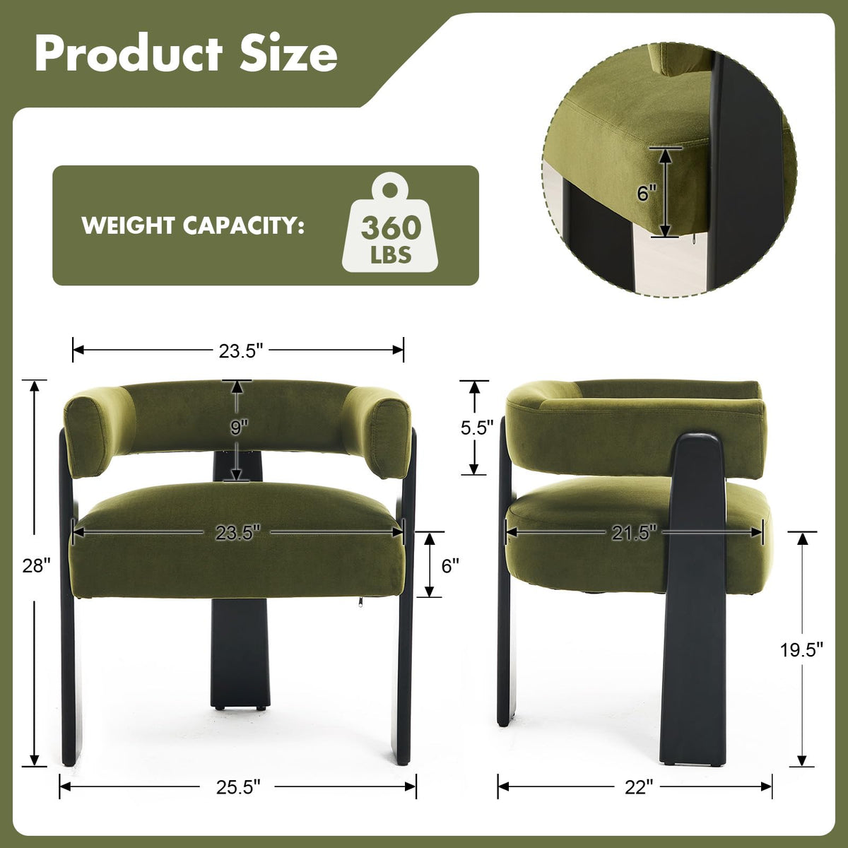 Modern Dining Chairs Set of 4, Upholstered Velvet Barrel Accent Chairs with Backrest & Arms, Wide and Thicker Padded