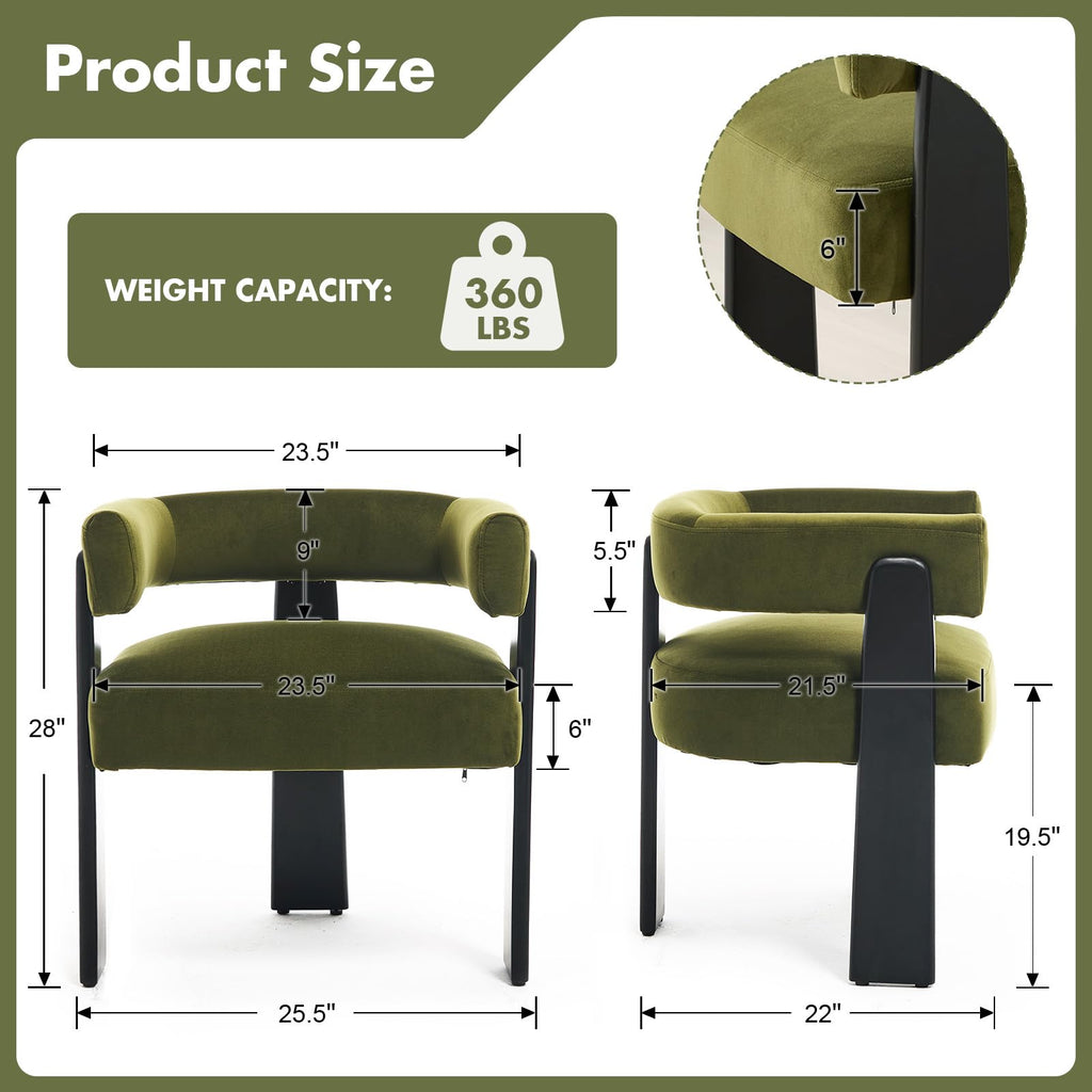 Modern Dining Chairs Set of 6, Upholstered Velvet Barrel Accent Chairs with Backrest & Arms, Wide and Thicker Padded