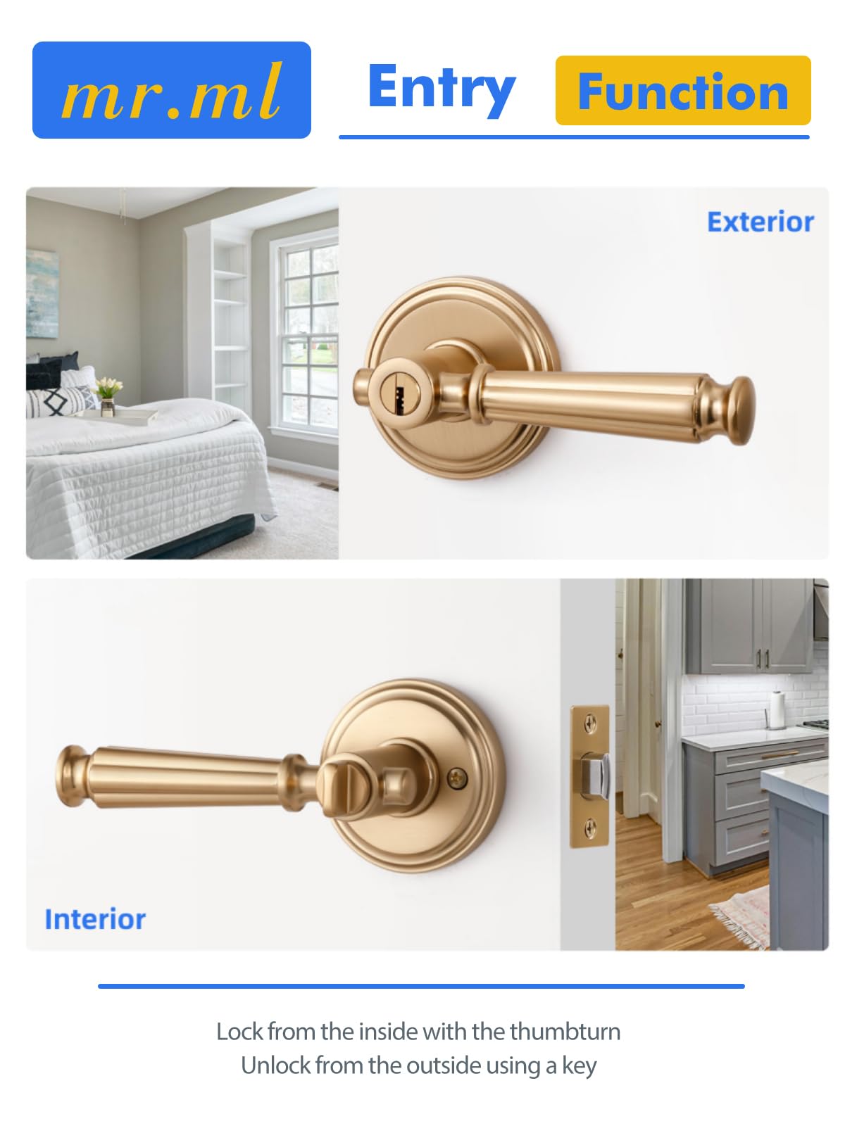 Door Handle Champagne Bronze Keyed Entry Door Lever with Lock, 1 Pack