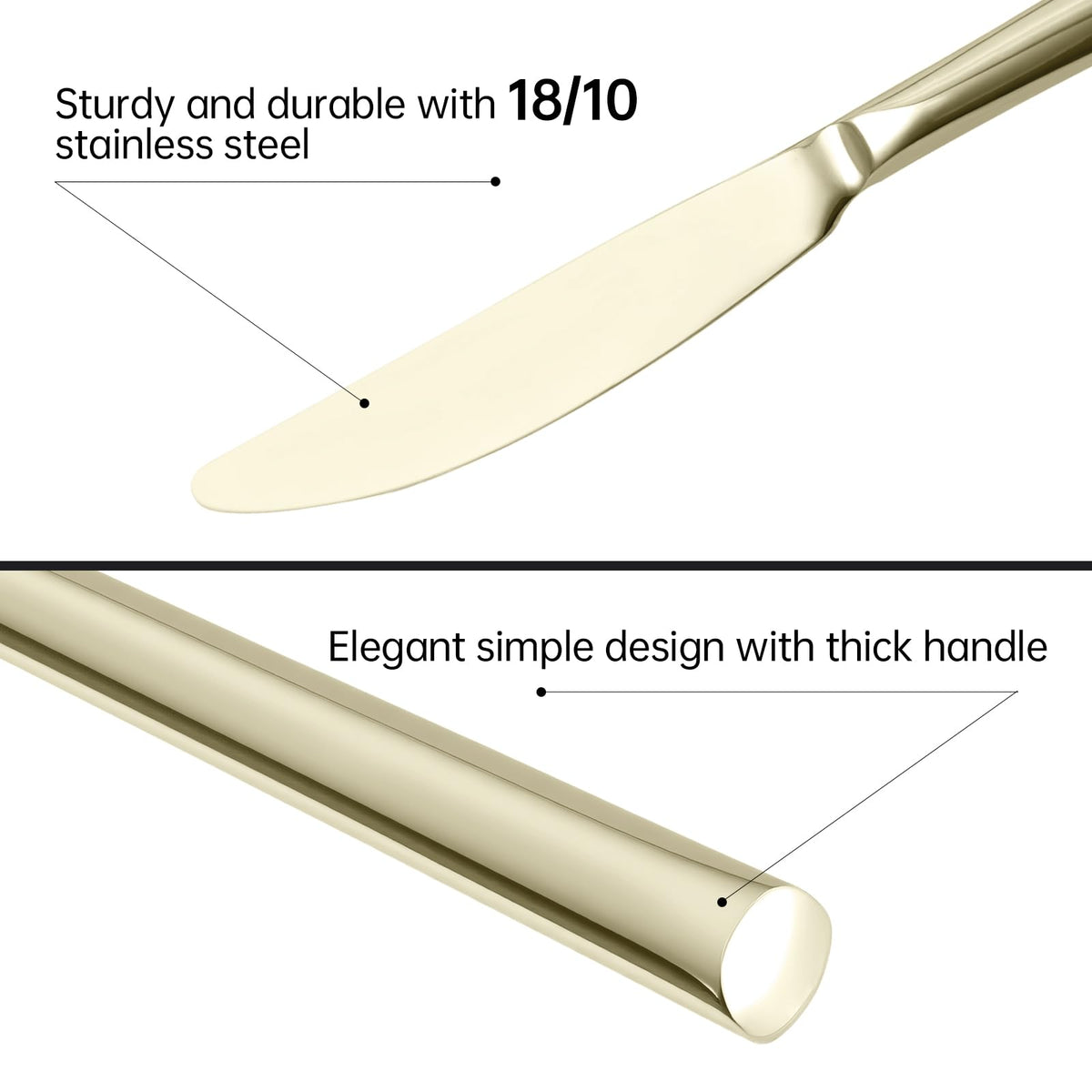 Champagne Gold Silverware Set 18/10 Stainless Steel Flatware Set, Hand Forged Mirror Finished Thick Handle Cutlery
