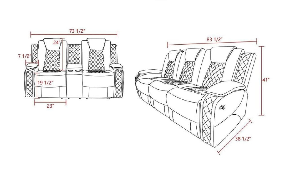 Multifunction Power Air Leather Recliner Sofa Set with LED Lights, Living Room Furniture, Reclining Sofa, loveseat