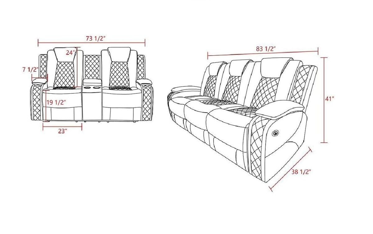 Multifunction Power Air Leather Recliner Sofa Set with LED Lights, Living Room Furniture, Reclining Sofa, loveseat