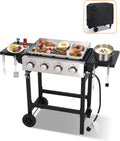 4-Burner Propane Gas Griddle, 40,000 BTU Flat Top Grill with Foldable Side Tables and Wheels, 291 Sq. In. Cooking Area