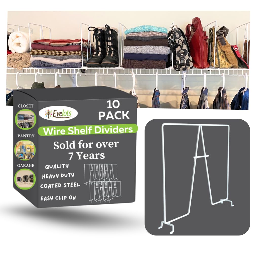 10-Pack Wire Shelf Dividers, Clip-On Closet Organizers, Tall Steel