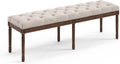 60" Fabric End of Bed Bench, Upholstered Tufted French Bedroom Bench with Carved Dark Brown Legs End of King Size