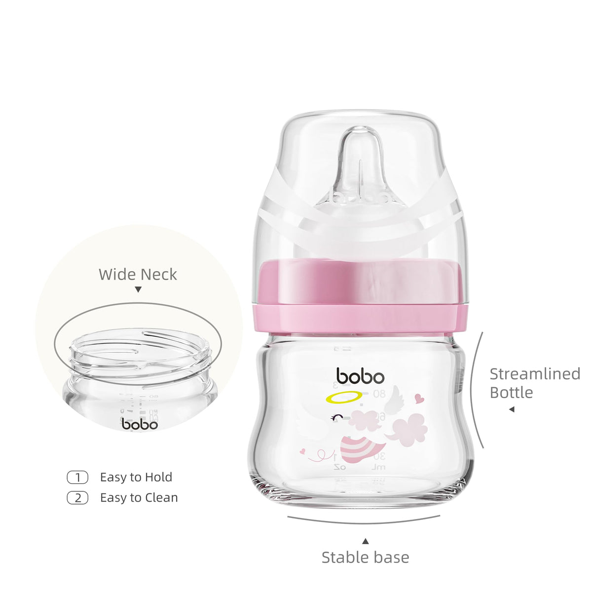 Glass Baby Bottles with Slow Flow Nipple, Newborn Anti-Colic Baby Bottles for 0+ Months, Wide Neck Feeding Bottle
