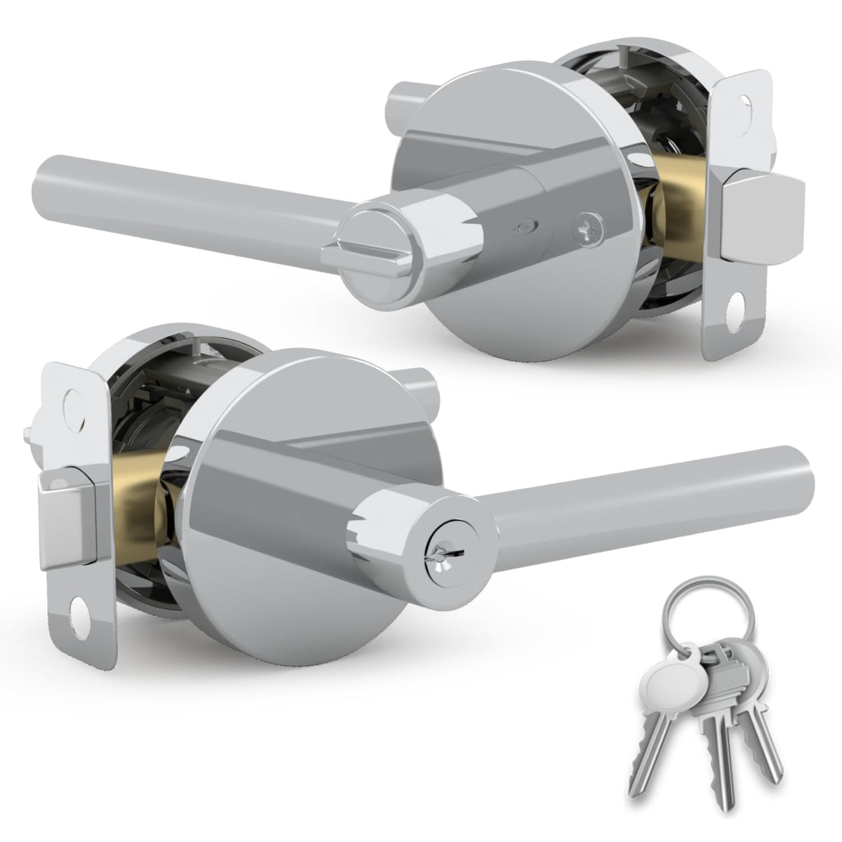 Ronn Entrance I Entry Lever Door Handle - Heavy Duty Round Locking Lever Set for Left or Right-Handed Doors