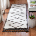 Carmella Shag Collection Runner Rug - 2'2" x 8', Cream & Grey, Moroccan Tassel Design, Non-Shedding & Easy Care