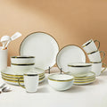 White and Gold Ceramic Dinnerware Sets for 4, 16-Piece Luxury Plates and Bowls Sets with Gold Rim, Modern Dish Set