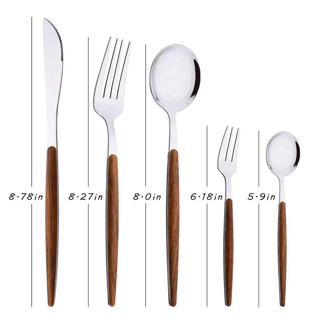 Stainless Steel Silverware Set Wooden Effect Handle Flatware