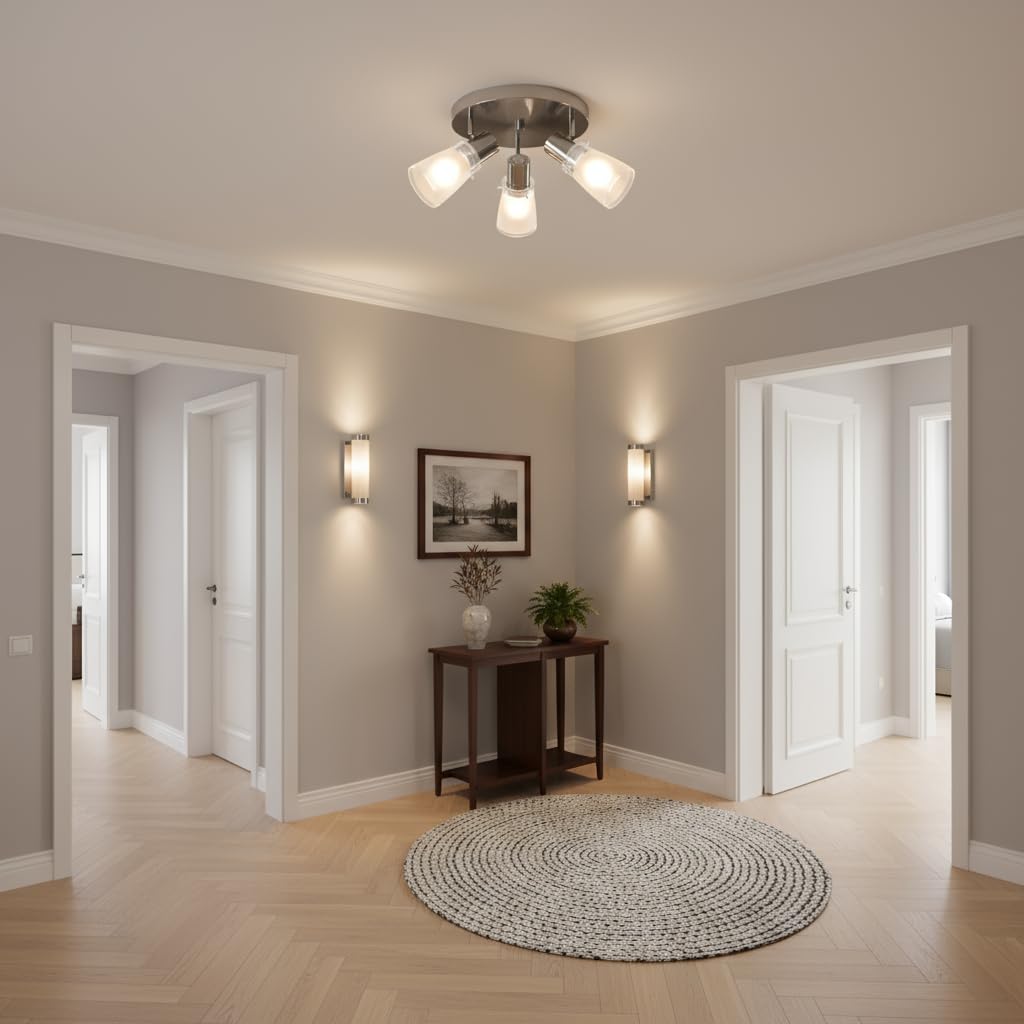 Lumens 10" Track Lighting Kit, Brushed Nickel Finish Flush Mount Ceiling Light Fixture with Frosted Glass Shades, E26