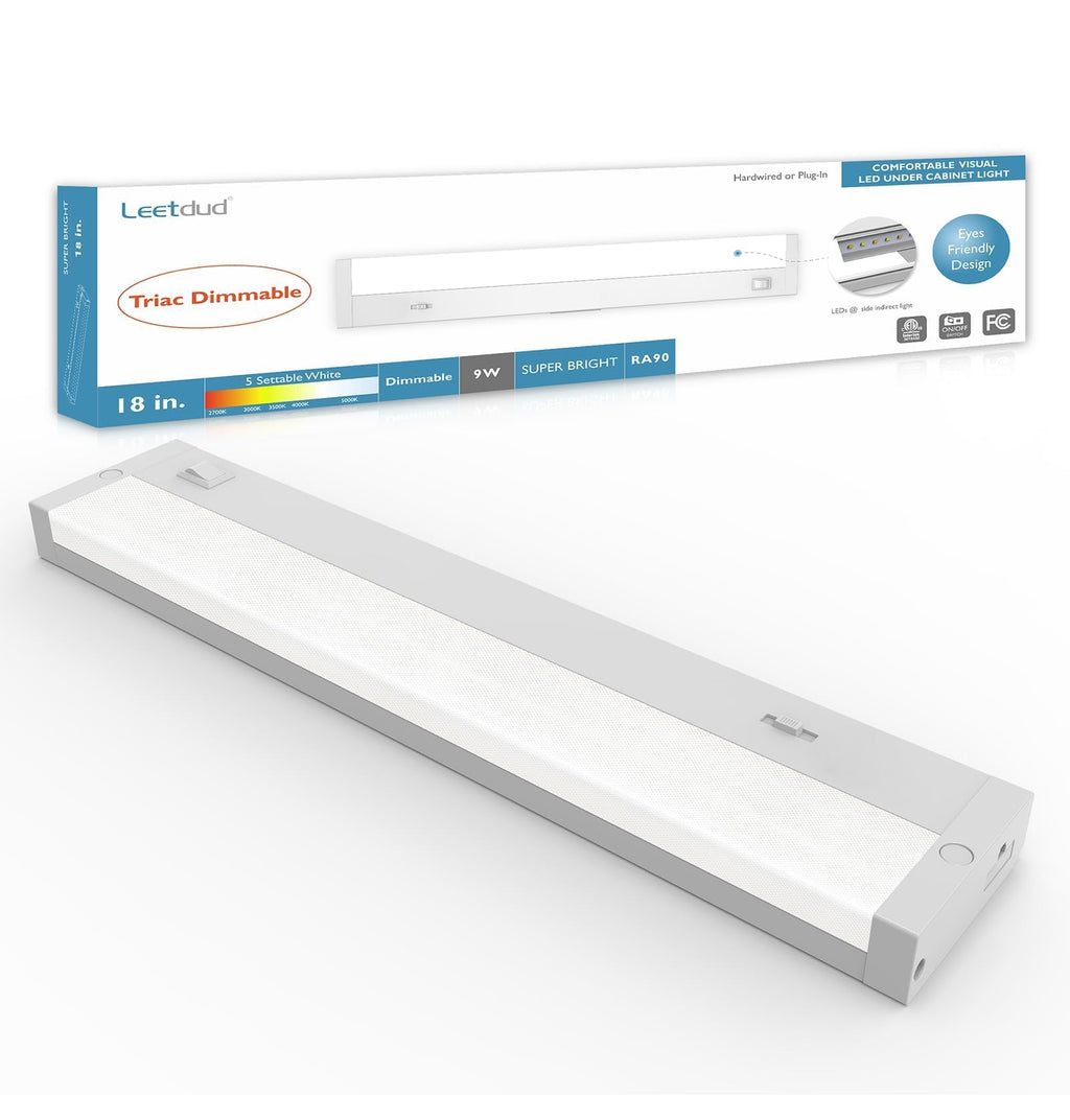 LED Under Cabinet Lighting Hardwired or Plug in, 18 Inch 9W, Dimmable 5 Color 2700K/3000K/3500K/4000K/5000K, Linkable
