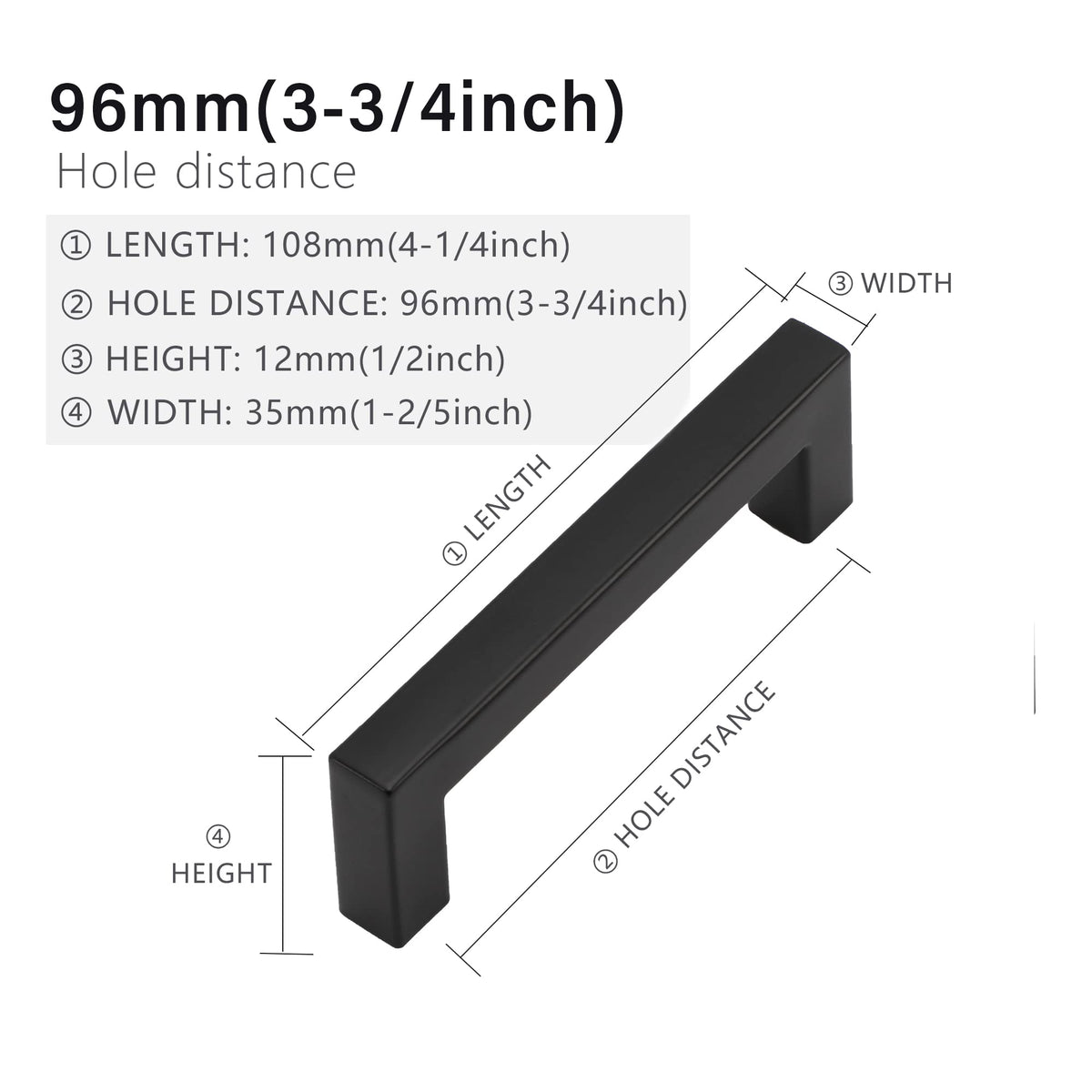 10 Pack 3-3/4 Inch Black Cabinet Pulls, Square Drawer Handles