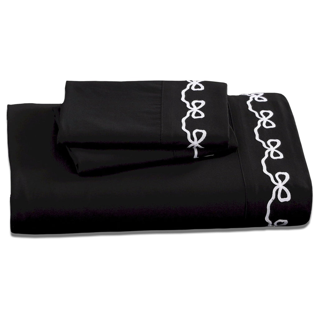 Embroidered 4-Piece Microfiber Sheet Set, Bow Black