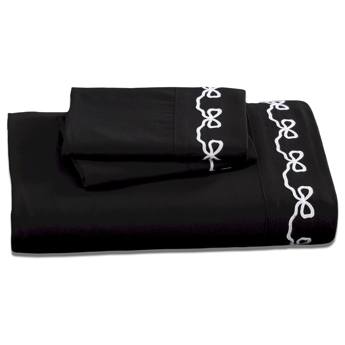 Embroidered 4-Piece Microfiber Sheet Set, Bow Black