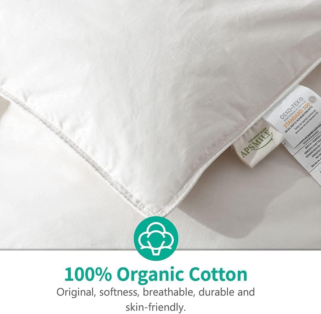 Twin Down Feather Fibers Comforter, All Seasons Duvet Insert with 100% Organic Cotton, Fluffy Fill-Power Medium Warm