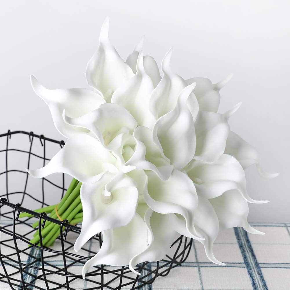 20Pcs Artificial Calla Lily Flower Real Touch Latex (White)