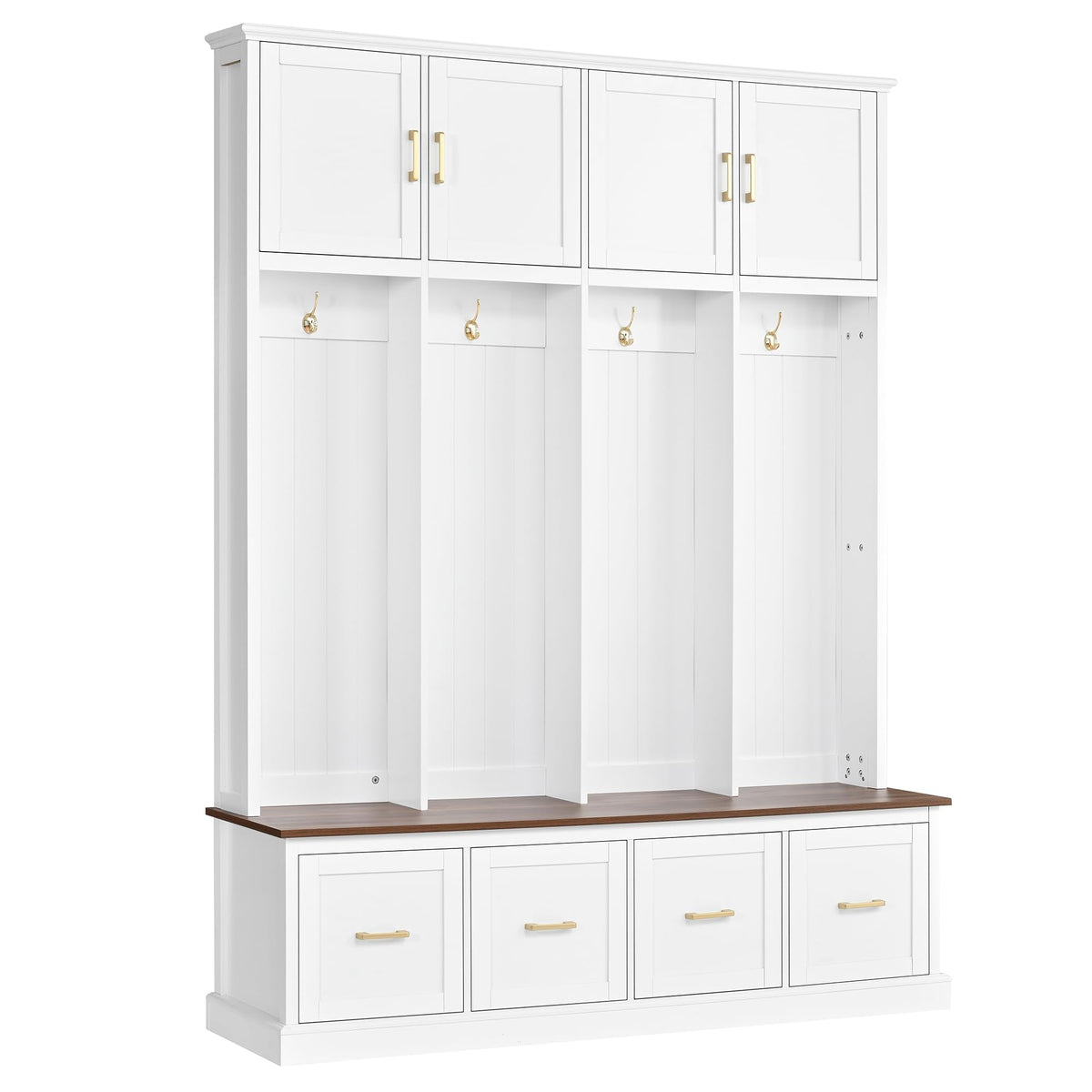 Farmhouse Entryway Hall Tree with Coat Hooks and Storage (Ancient White-CD, Rectangular)