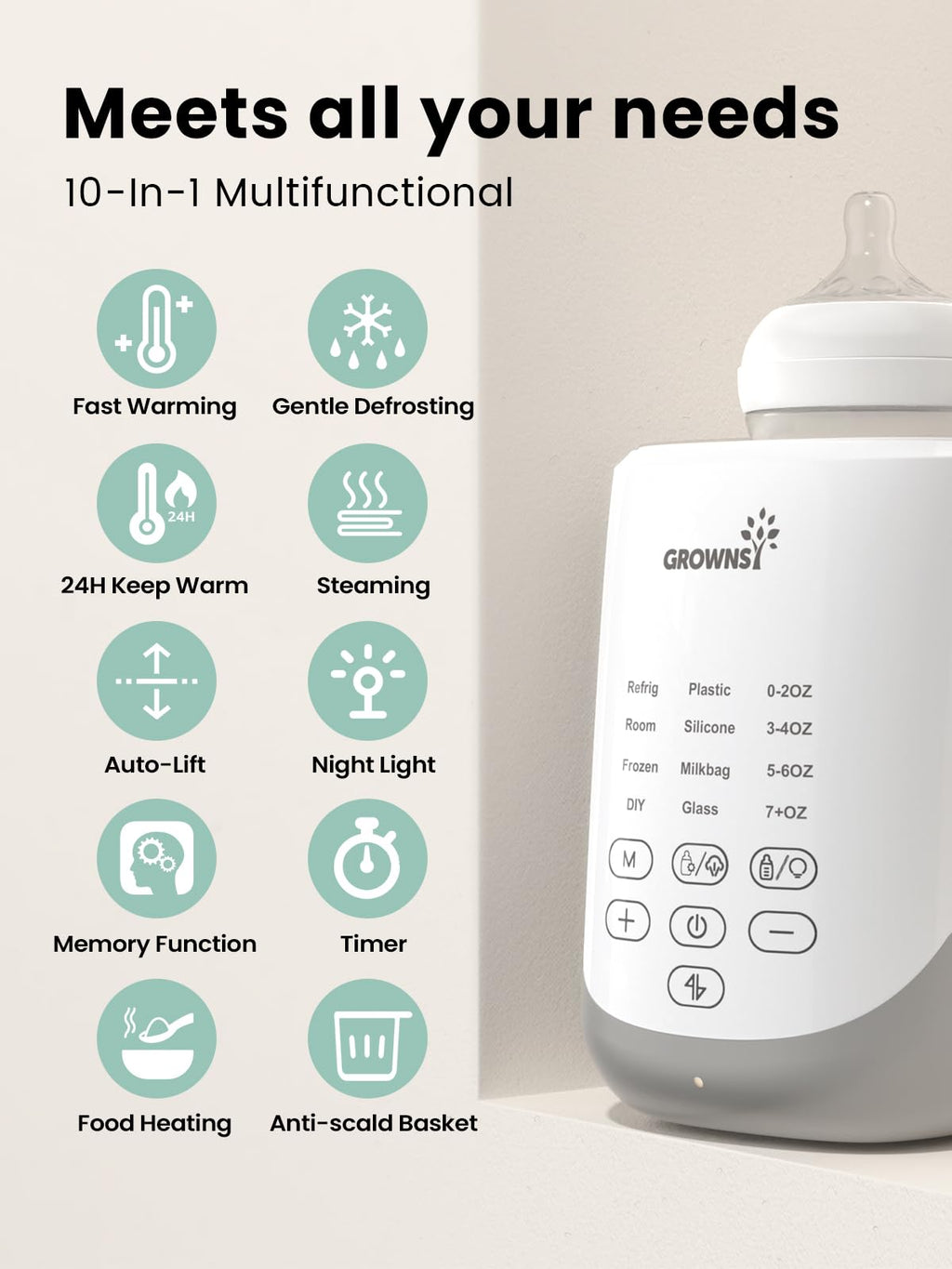 Auto-Lift Nutri Bottle Warmer for Breastmilk & Formula, Gray