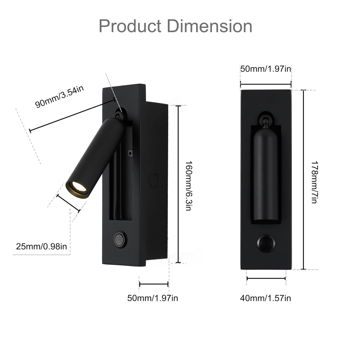 LED Bedroom Lamp Headboard Wall Light Sconce, Bedside Reading Light Recessed Push Switch Wall Lamps, Hotel Bed Side