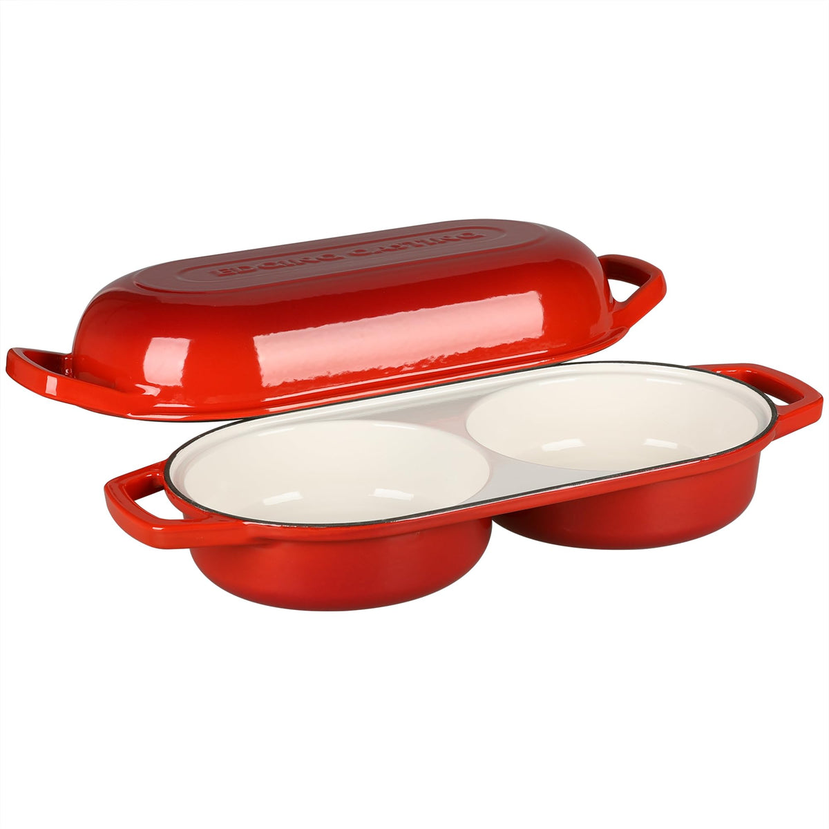 Enameled Cast Iron Double Bread Dutch Oven, Red
