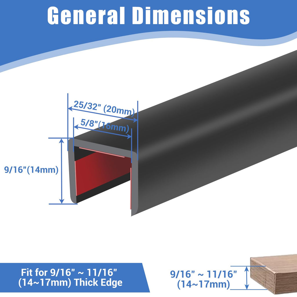 Rubber Edge Trim, Self-Adhesive U Channel Edge Protector for Plywood, Cabinet, 5/8" Wood Edge Banding, Flexible