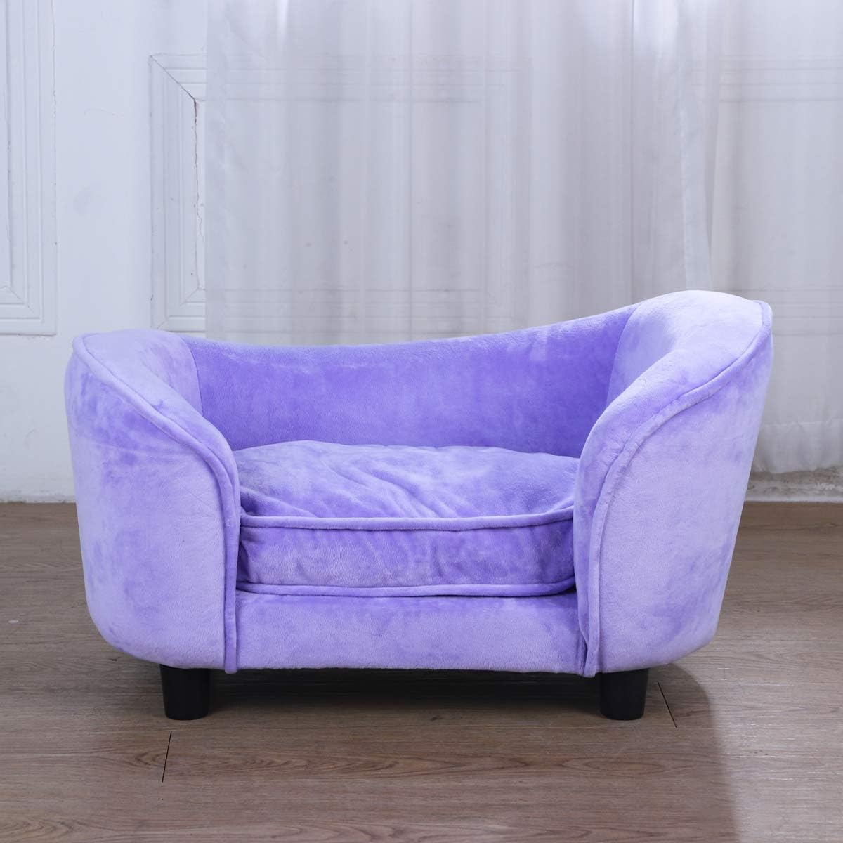 Pet Sofa Bed, Velvet Fabric Pet Couch Chair with Removeable Washable Cushion for Small Dogs Cats (Purple)