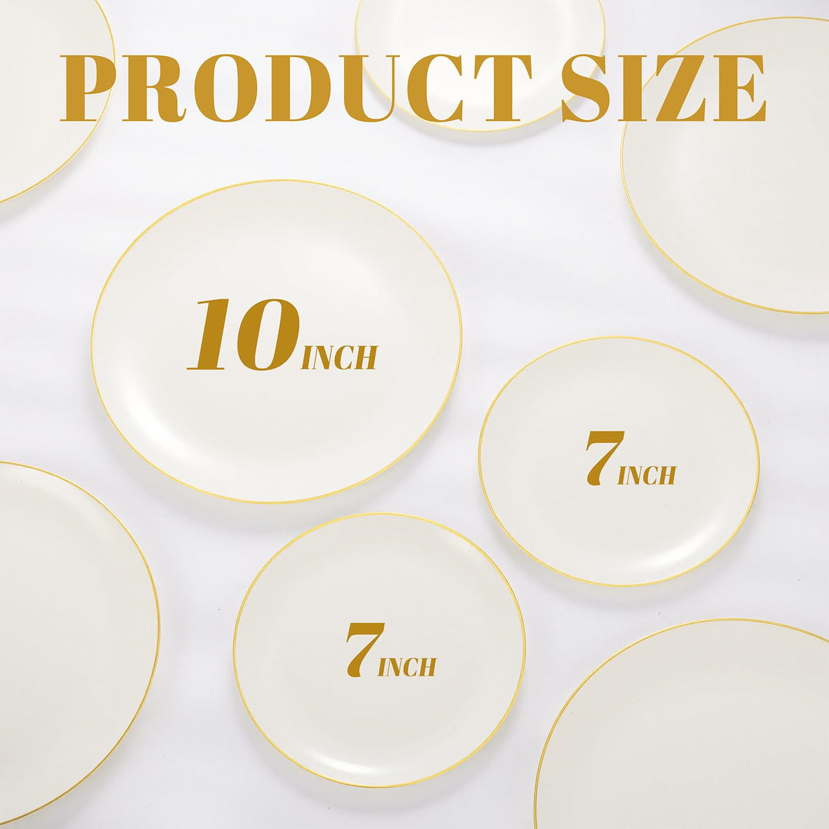 Ivory Plastic Plates with Gold Rim - Heavy Duty Cream Disposable Include 100 Dinner 10 inch & 100 Dessert 7