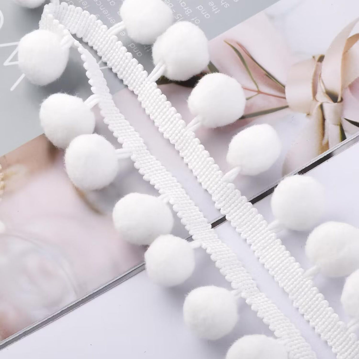 White Jumbo Pom Pom Ball Fringe Trim Ribbon for Sewing Craft - 9 Yards