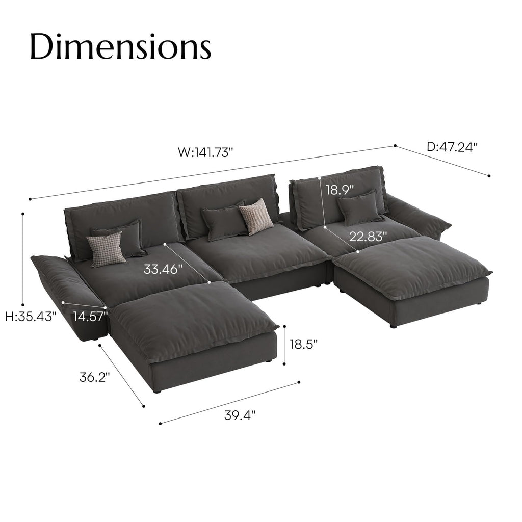 Hudson 141.7'' Oversized Modular Sectional Sofa, 5 Seater, Grey