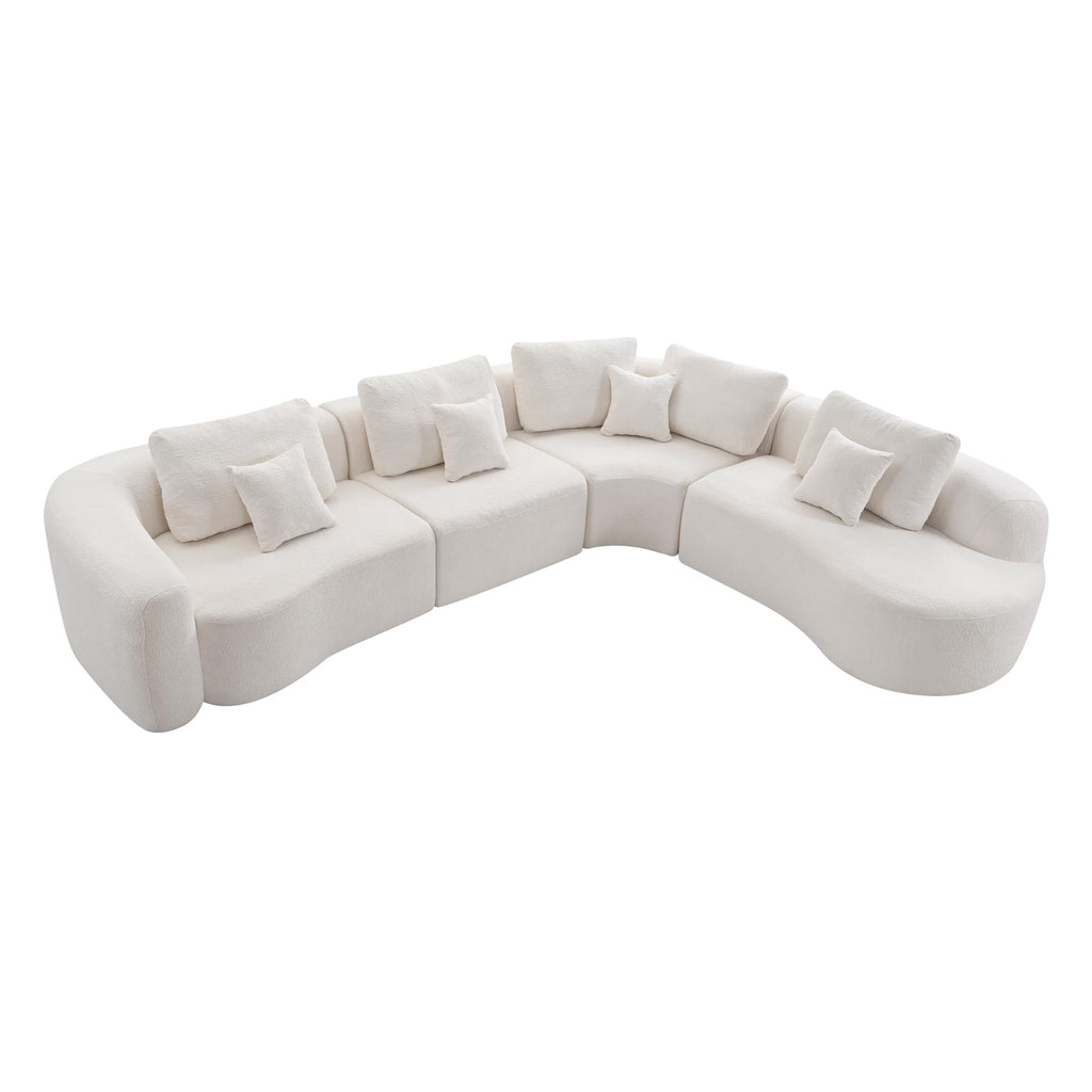 136.9" Curved Modular Boucle Sectional Sofa, 7 Seats, White
