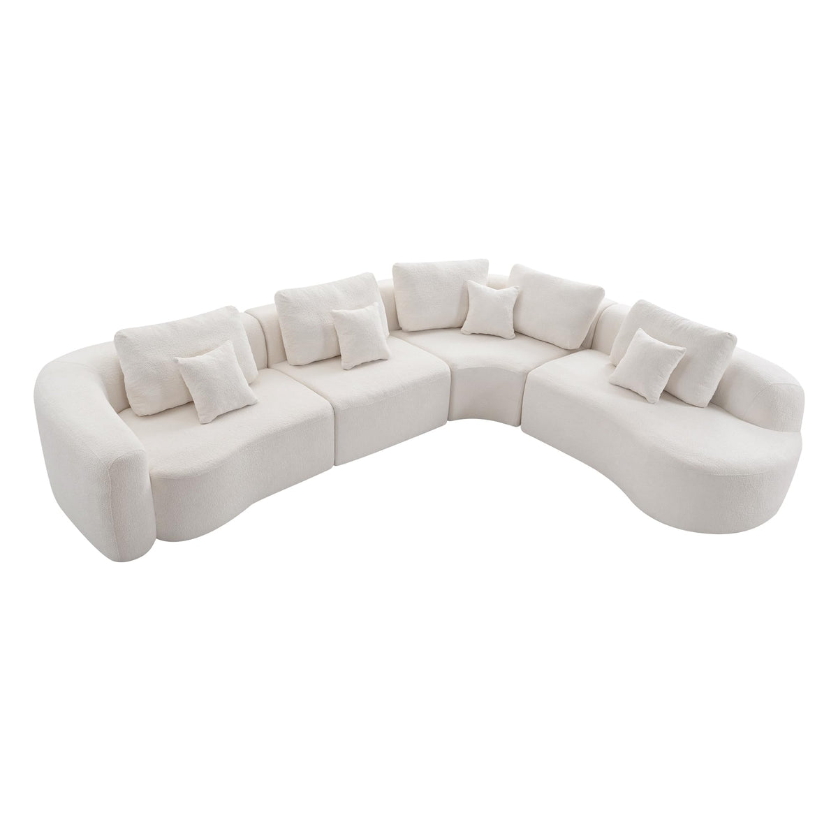 136.9" Curved Modular Boucle Sectional Sofa, 7 Seats, White