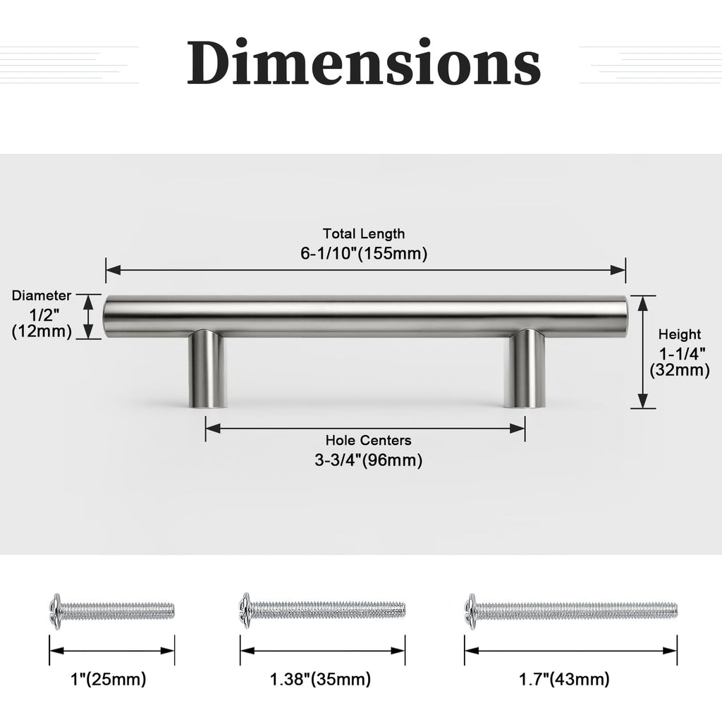 30 Pack 3-3/4'' (96mm) Hole Center Cabinet Pulls, Brushed Nickel
