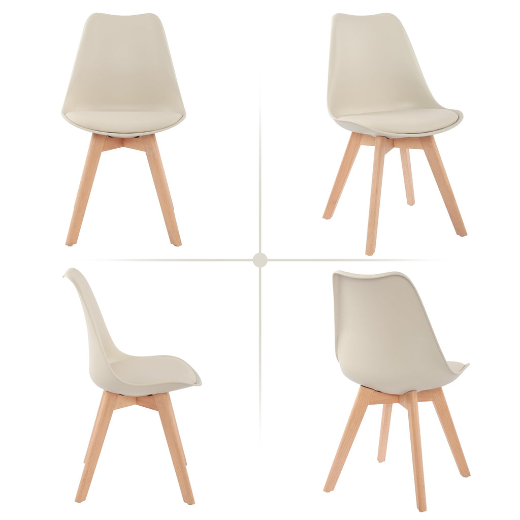 Inspired Eames Style Mid Century Modern Dining Chairs, Shell Lounge Plastic Side Chair with Soft Padded and Wooden Legs Living Room Bedroom