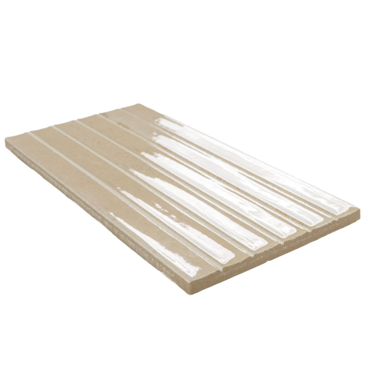 Beige Glossy Ribbed Ceramic Wall Tile (1 Piece)