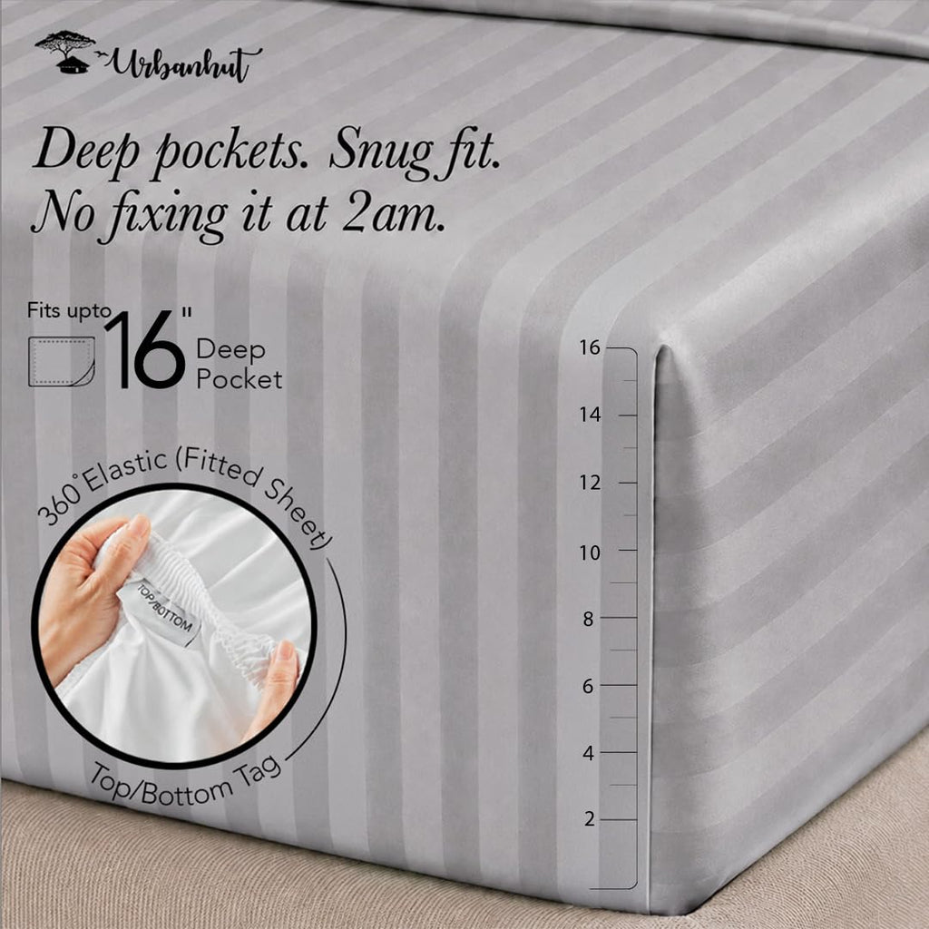 100% Cotton 600 Thread Count Damask Sheets - Silver Grey