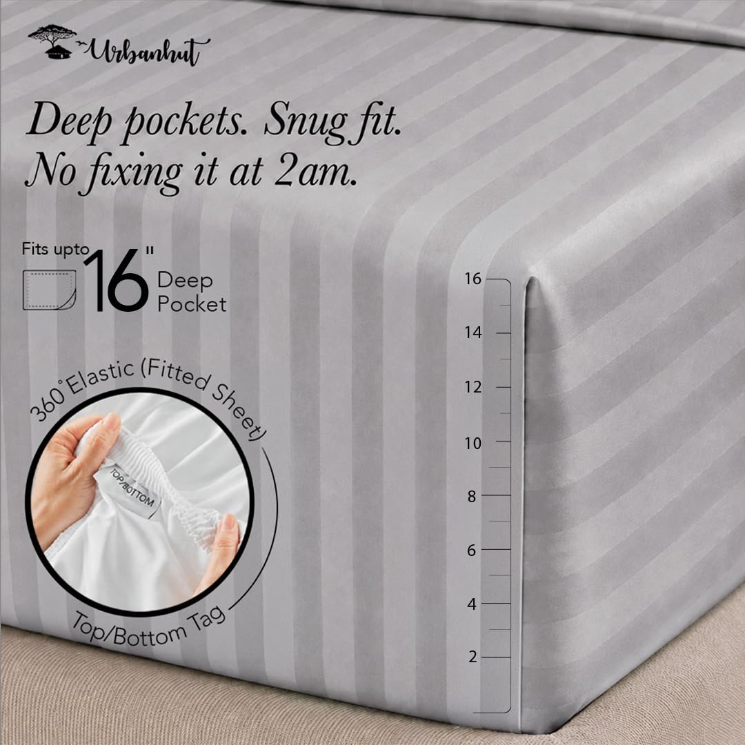 100% Cotton 600 Thread Count Damask Sheets - Silver Grey