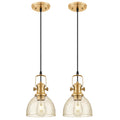 7.5" Brushed Gold Pendant Light Kitchen Island, Amber Shade